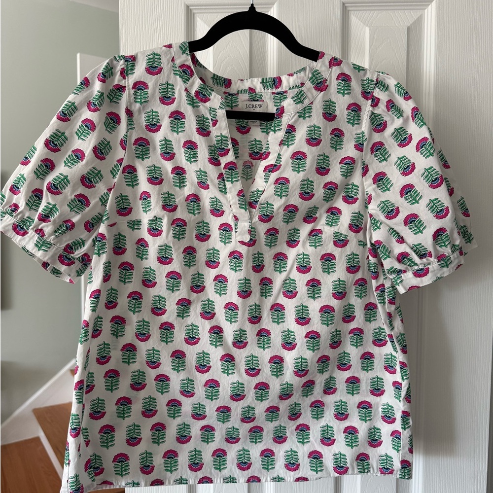 J.Crew Floral Blouse with Pink and Green Accents